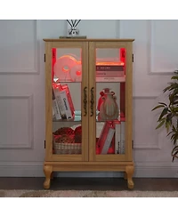Streamdale Furniture Elegant Light Oak Curio Cabinet with Glass Doors, Led
