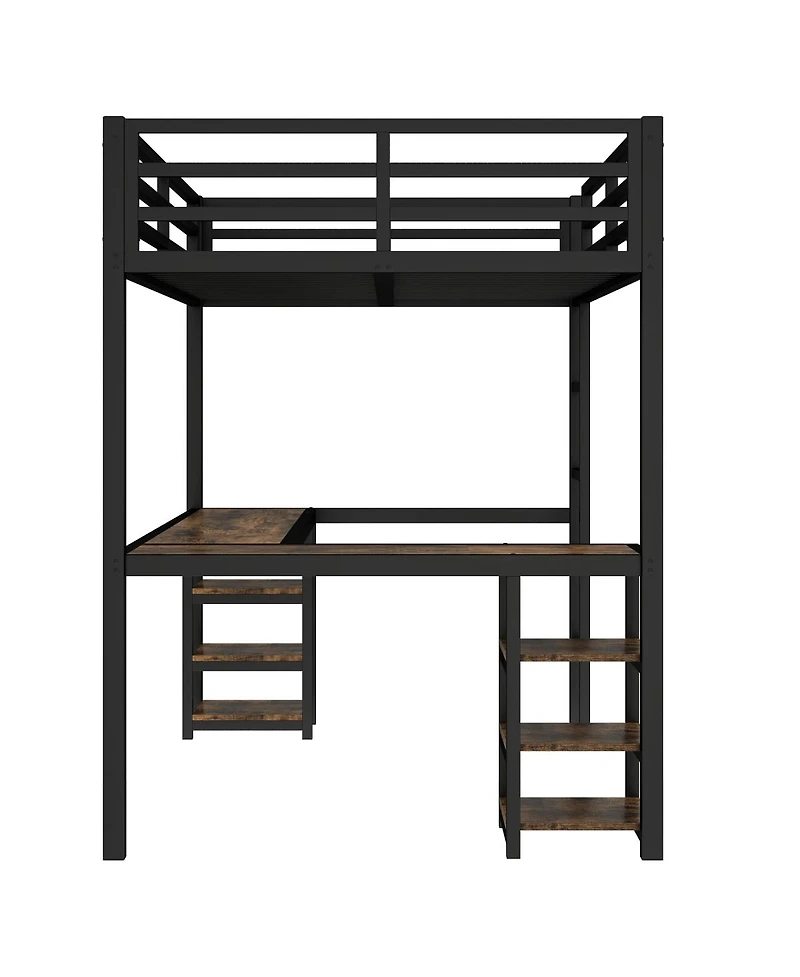 Streamdale Furniture Twin Xl Metal Loft Bed with Desk, Shelves, Ladder & Guardrails