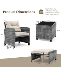 Gymax 5 Piece Patio Rattan Furniture w/ 2 Ottomans and Tempered Glass Coffee Table Outdoor