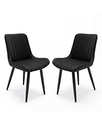 Streamdale Furniture Streamdale Set of 2 Modern Pu Leather Dining Chairs with Thick Cushions & Metal Legs
