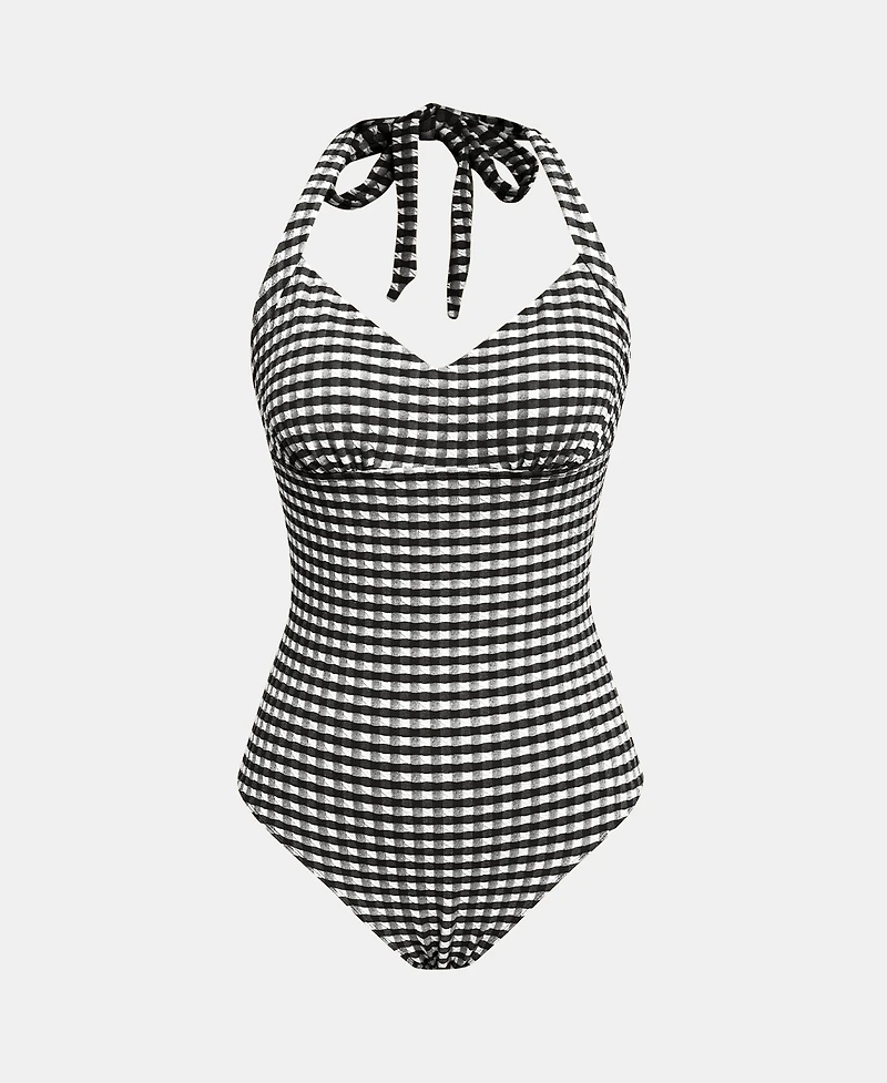 Cupshe Women's Halter Tie Hook & Eye Closure Classic Coverage Swimsuit