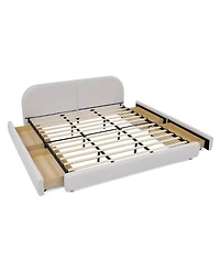 Streamdale Furniture King Size Upholstered Bed Frame - Minimalist Style, Curved Headboard, Drawer Storage