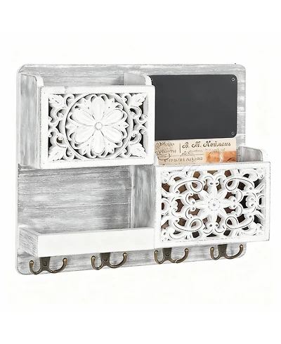 Wooden Mail Rack with 2 Slots & 3 Hooks for Keys and Accessories