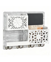 Wooden Mail Rack with 2 Slots & 3 Hooks for Keys and Accessories