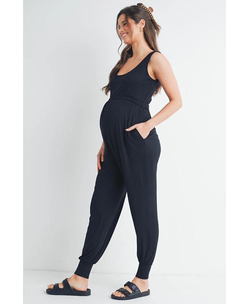 Hello Miz Maternity Sleeveless Scoop Neck Jumpsuit with Pockets