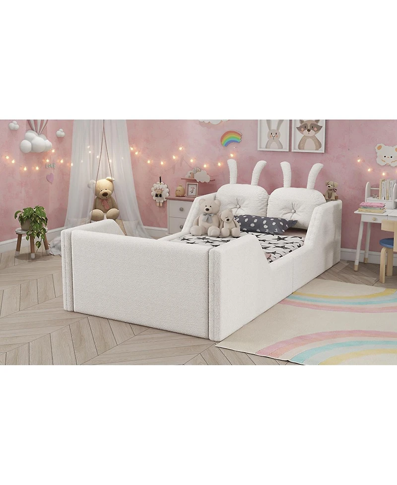 Streamdale Furniture Twin Upholstered Platform Bed with Rabbit Cushion & Removable Rails