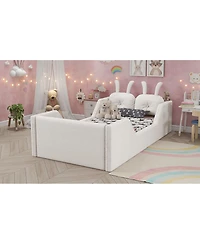Streamdale Furniture Twin Upholstered Platform Bed with Rabbit Cushion & Removable Rails