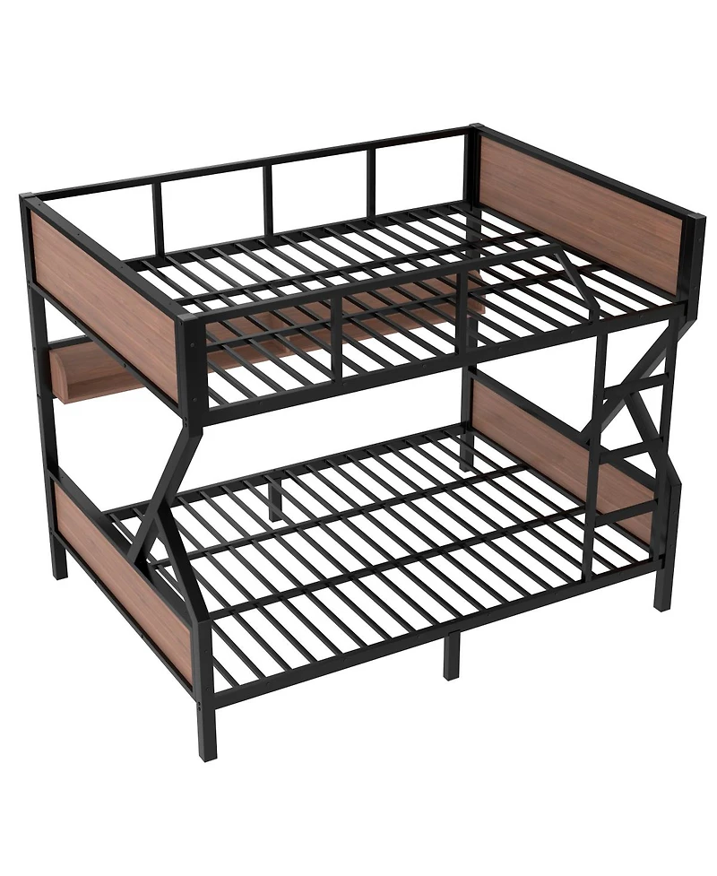 Streamdale Furniture Queen over Queen Bunk Bed with Storage Shelves and Lights