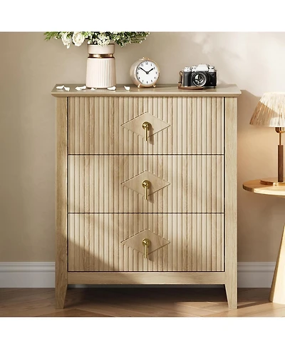 gaomon Wood Nightstand Fluted Dresser for Bedroom, 27.5" Wide 3-Drawer Bedside Tables, Modern Chest of Drawers