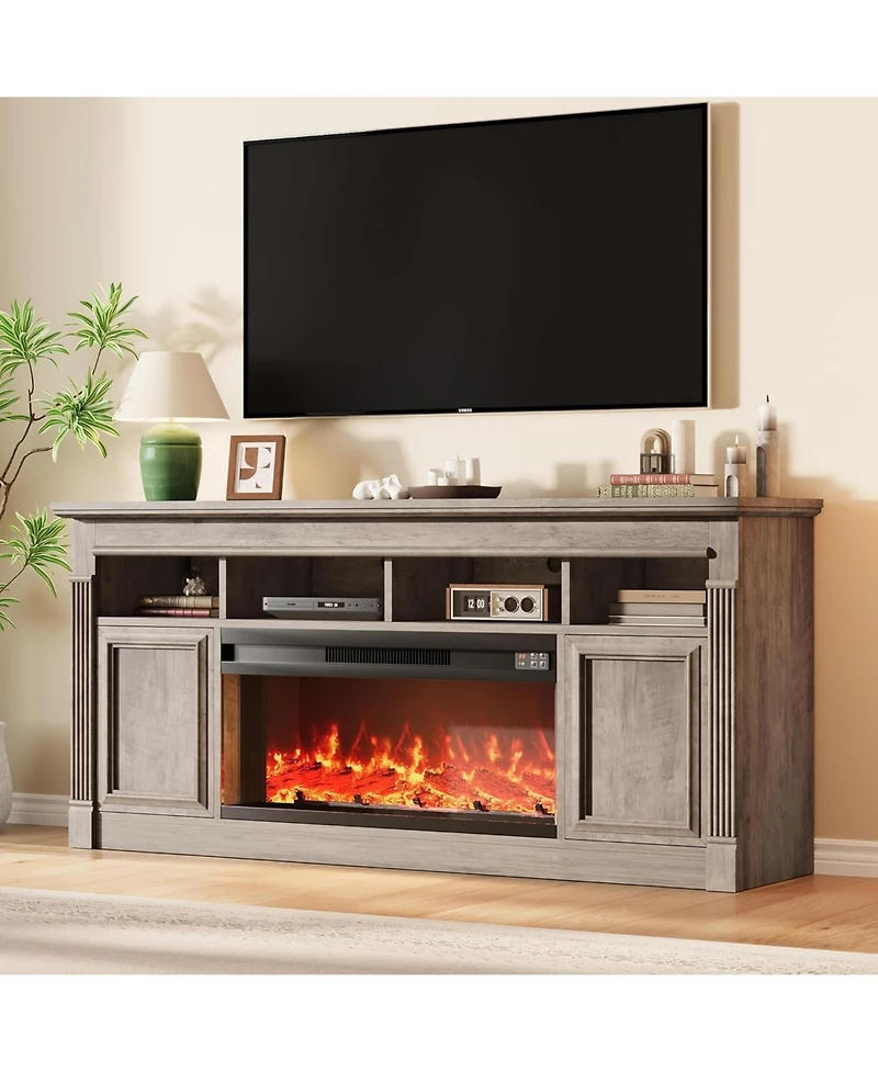 gaomon Farmhouse Fireplace Tv Stand, Entertainment Center with Open Storage Cabinets for TVs