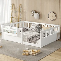 Streamdale Furniture Full Floor Bed with Fence and Bookshelf, Wood Kids Bed