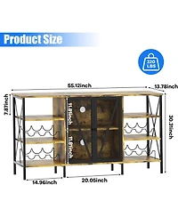 gaomon Farmhouse Wine Bar Cabinet with Wine Rack and Glass Holder Rustic Coffee Bar with Led Light Metal Sideboard and Liquor Table Cabinet