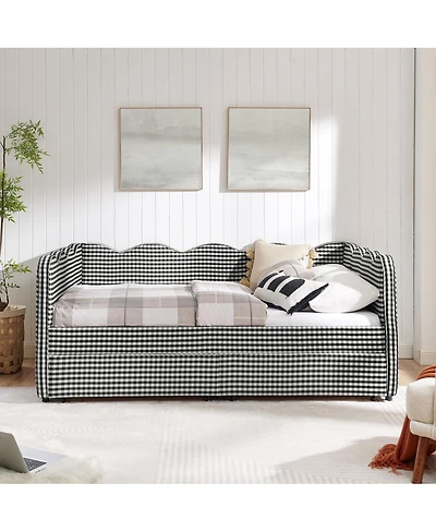 Streamdale Furniture Streamdale Cozy Gingham Daybed with Storage Drawers