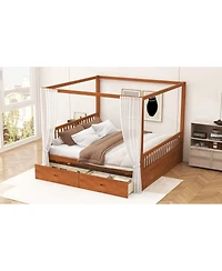 Streamdale Furniture Streamdale Wooden Canopy Bed with Storage Drawers, Queen size, Walnut