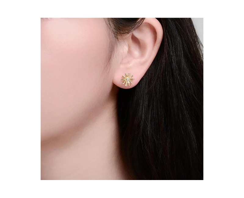 Genevive Dainty 14K Gold Plated Cubic Zirconia Flower Stud Earrings