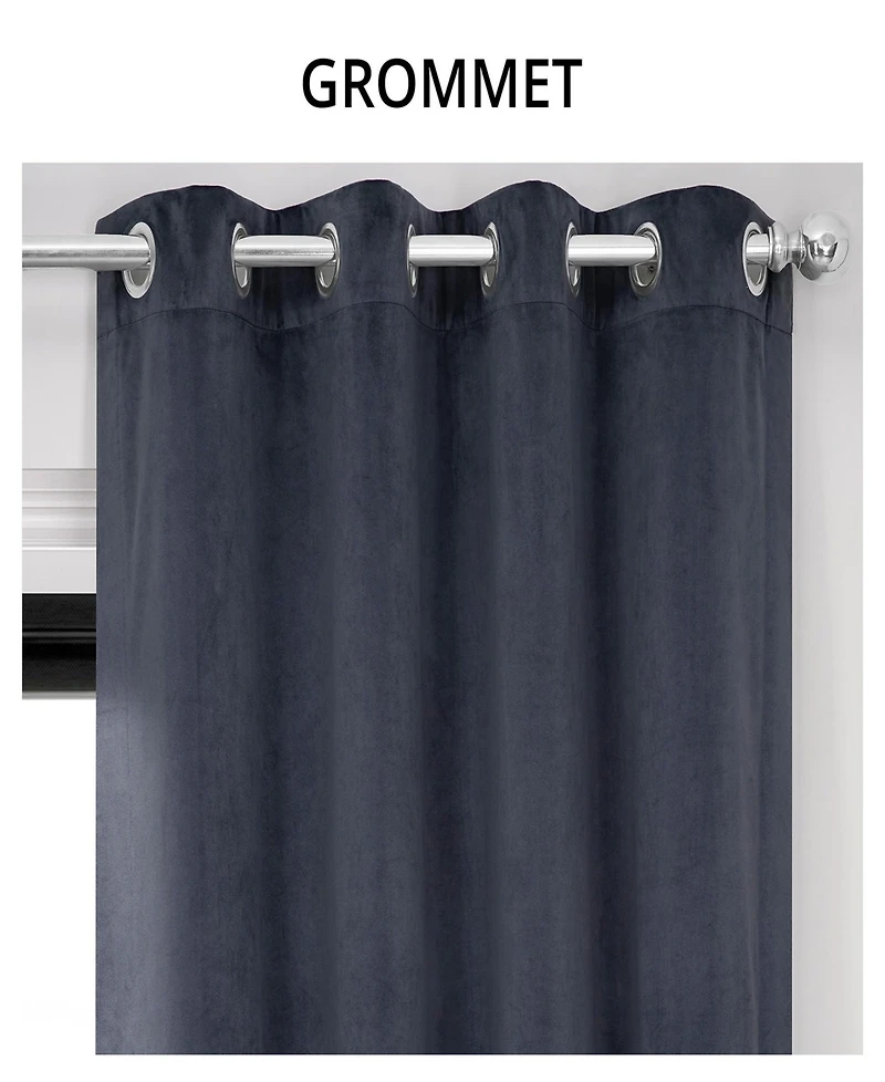 Half Price Drapes Distance Blue Grey Grommet Signature Velvet Blackout Curtain