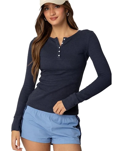 Edikted Women's Helaine Waffle Henley T Shirt