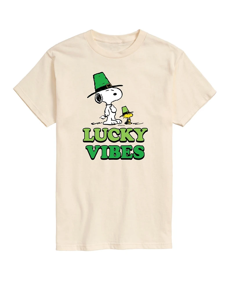 Airwaves Men's Snoopy and Woodstock Lucky Vibes Short-Sleeve Graphic T-Shirt