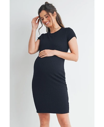 Hello Miz Maternity Crewneck Short-Sleeve Textured Bodycon Dress