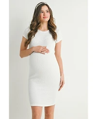 Hello Miz Maternity Crewneck Short-Sleeve Textured Bodycon Dress