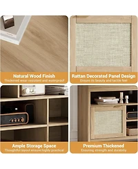 gaomon 30" Tall Rattan Tv Console Cabinet with Storage，Entertainment Center Media Console for 45-65" Tv Living Room ，30 in Tal