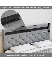 gaomon Bed Frame, Led Frame with Fast-Charging Usb Port, Upholstered Platform Adjustable Headboard, Strong Support Slats