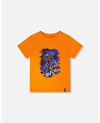 Deux par Toddler Boys Cotton Jersey T-Shirt with Bmx Print Orange - Toddler|Child