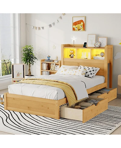 Streamdale Furniture Streamdale Twin Bed with Drawers, Led Light, and Storage Headboard