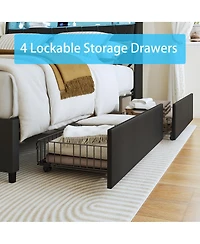 Streamdale Furniture Bed Frame with Ergonomic Headboard, Outlets, Led Light & Shelf