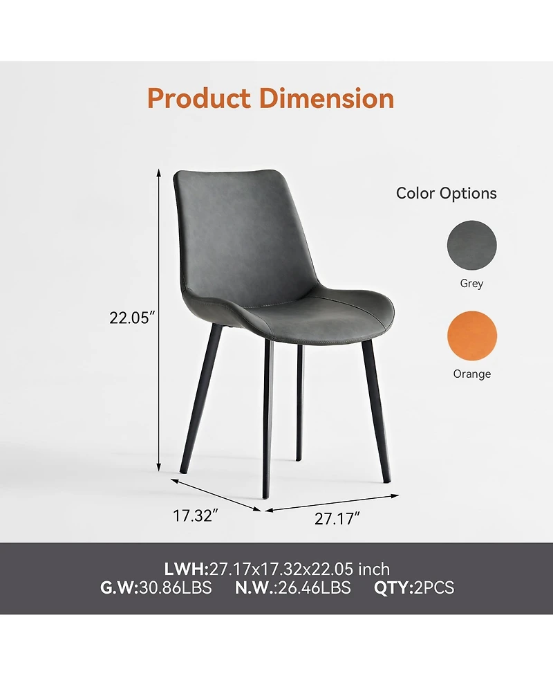 Boyel Living Pu Leather Dining Chairs Set of 2, Dining Chair with Iron Legs