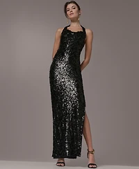Donna Karan New York Women's Sequin Halter Neck Ball Gown