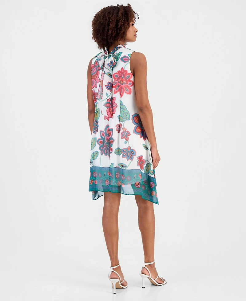 Robbie Bee Women's Printed Mock-Neck Sleeveless Shift Dress