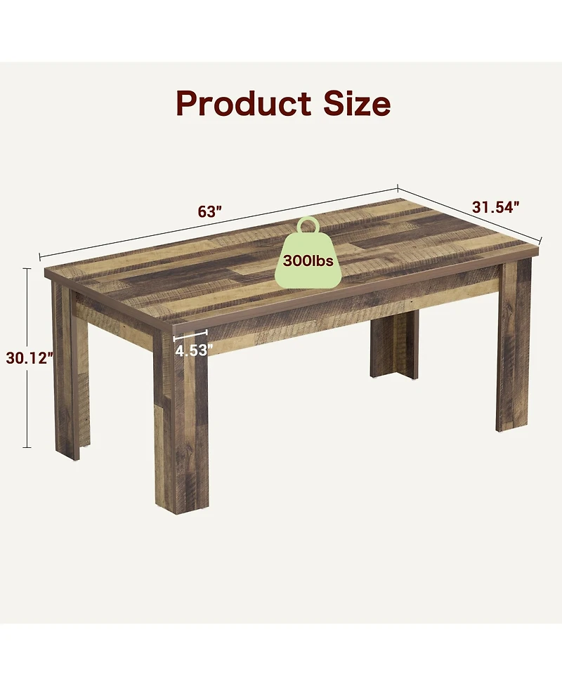gaomon 63" Dining Table for 4-6, Farmhouse Wood Kitchen with 4 Strong Legs, Large Thick Tabletop