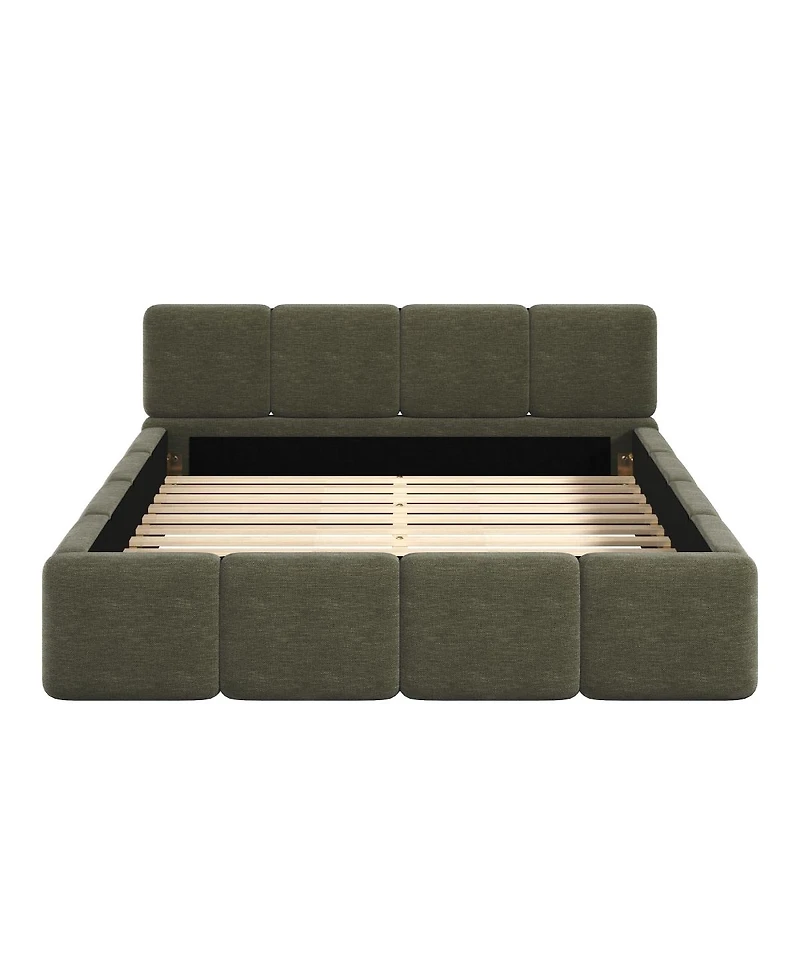 Streamdale Furniture Boucle Platform Bed with Thick Headboard and Footboard