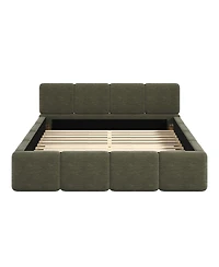 Streamdale Furniture Boucle Platform Bed with Thick Headboard and Footboard