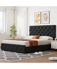 Gaomon Queen Bed Frame with 4 Storage Drawers, Linen Upholstered Platform Adjustable Headboard