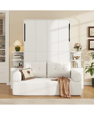 Streamdale Furniture Queen Size Wall Murphy Bed with Sofa and Storage Cabinets