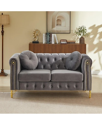 Streamdale Velvet Chesterfield Sofa with Studs & Tufted Accents, Metal Legs