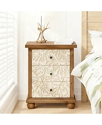 Yigii Rustic 3-Drawer Nightstand with Leaf Carvings