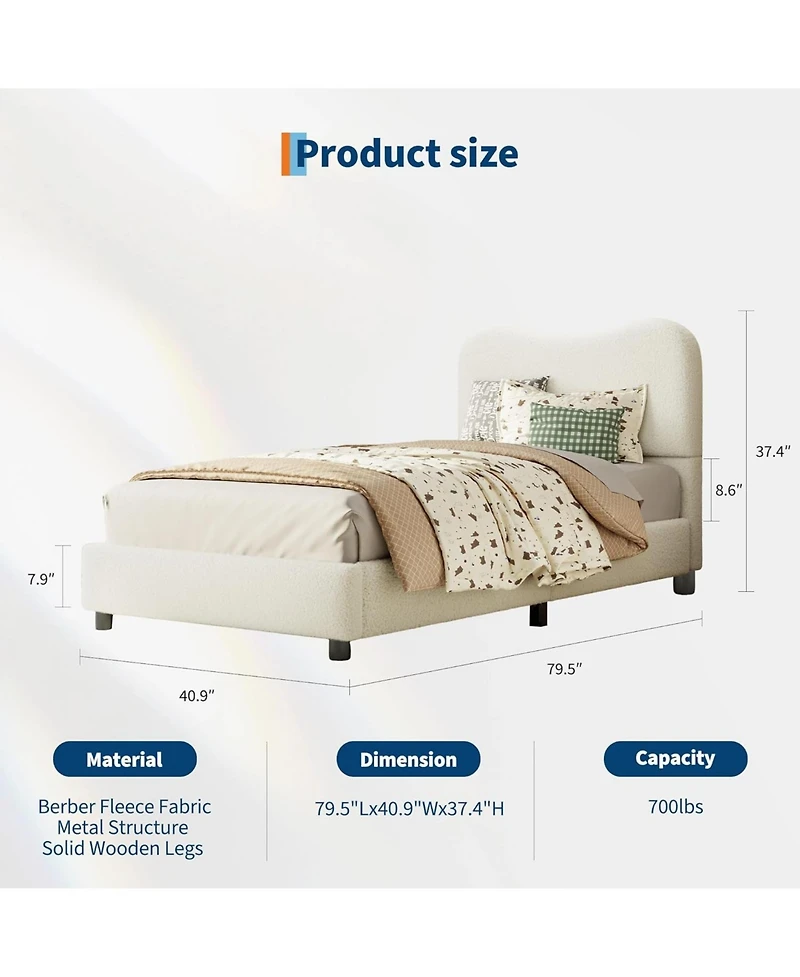 gaomon Bed Frame with Upholstered Headboard, Soft Low Profile Sturdy Platform Rounded Corners Design, Wooden Slats