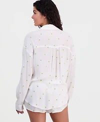 Miken Women's Lemon Embroidered Long-Sleeve Swim Cover Up Shirt, Macy's Exclusive