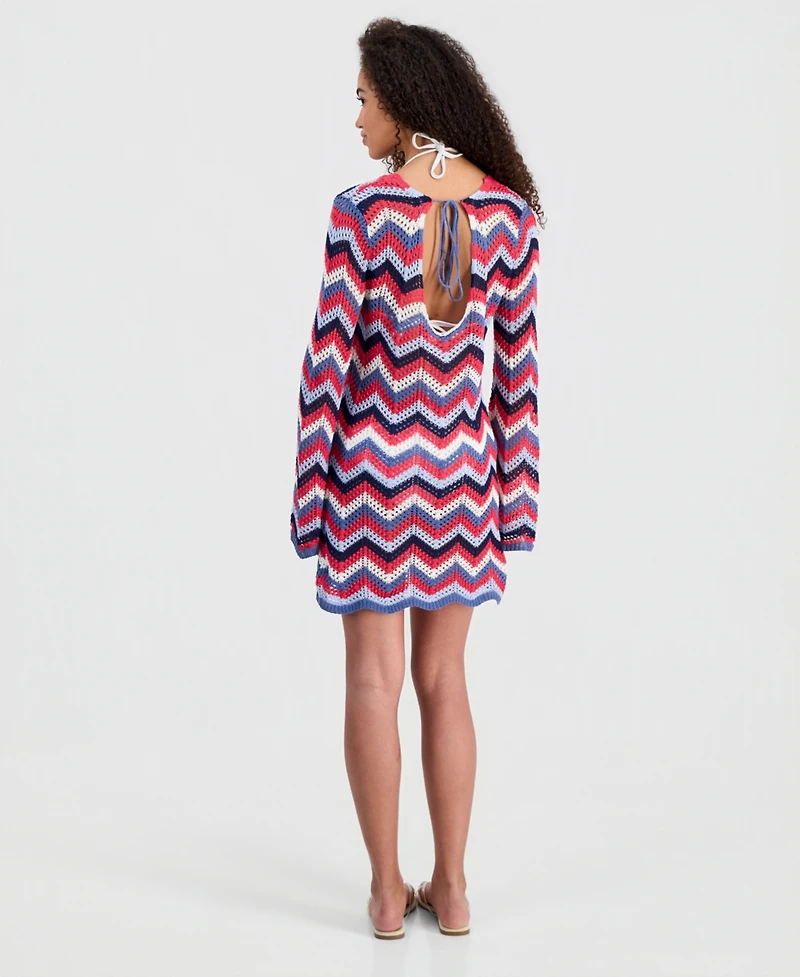Miken Women's Long-Sleeve Chevron Swim Cover Up Dress, Macy's Exclusive