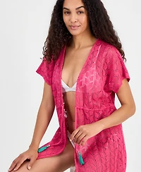Miken Women's Crochet Tassel Short-Sleeve Swim Cover Up Kimono, Macy's Exclusive