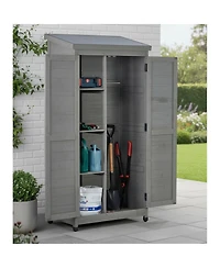 Streamdale FurnitureOutdoor Wooden Storage Shed with Metal Top Tall Vertical Tool Cabinet