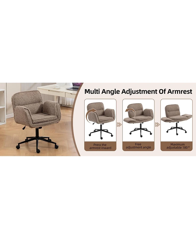 Streamdale Furniture Criss Cross Teddy Fleece Swivel Chair with Adjustable Armrests & Wheels