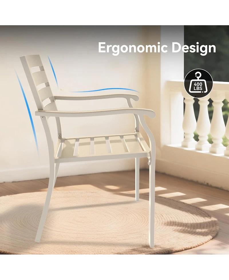 Streamdale Furniture Vrshwo Iron Terrace Dining Chairs, Set of 2 Cream Outdoor Metal Chairs