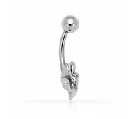 Curata Jewelry Solid 14k Yellow or White Gold 14G Cubic Zirconia Plumeria Flower Belly Button Ring Body Piercing