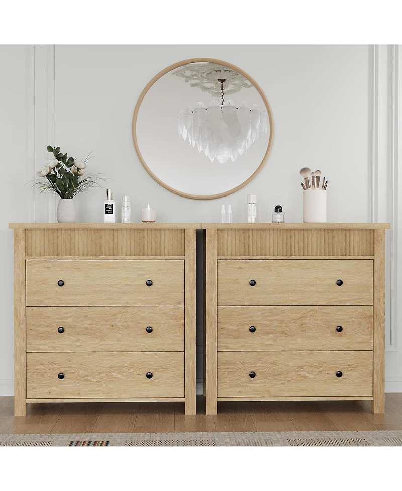 gaomon 3 Drawer Bedroom Dresser, Wooden Fluted Nightstand End Table & Storage Organizer for Living Room, Hallway, Entryway