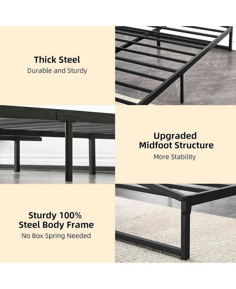 gaomon Low Bed Frame Size, 10 Inch Heavy Duty Metal Platform Bed Frame Low Profile, Mattress Foundation, No Box Spring Needed, Noise-Free