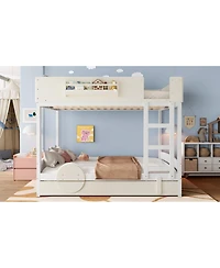 Streamdale Furniture Queen Bunk Bed with Trundle, Bookshelf, and Auto Design for Kids